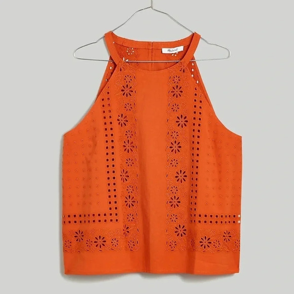 New Madewell Eyelet A Line Halter Top XXS Cooperwashed Orange - Picture 2 of 9